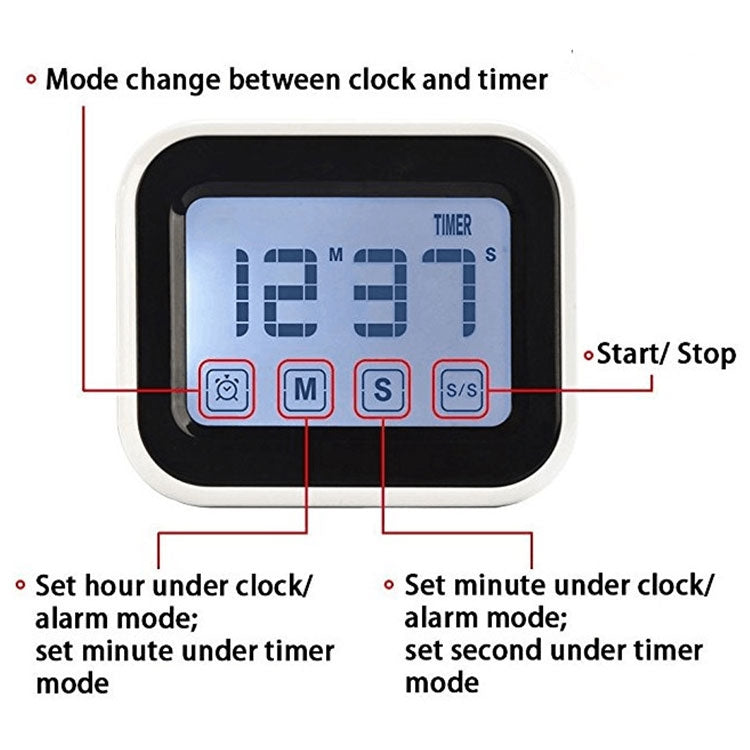 Kitchen Timer Digital Alarm Clock Large LCD Touch Screen Come with Night Light for Cooking Baking(Black) - Digital Countdown by PMC TechLife | Online Shopping South Africa | PMC TechLife | Buy Now Pay Later Mobicred