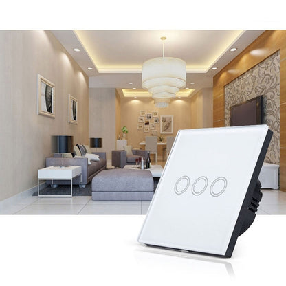 86mm 3 Gang Tempered Glass Panel Wall Switch Smart Home Light Touch Switch with RF433 Remote Controller, AC 110V-240V(Black) - Smart Switch by PMC Jewellery | Online Shopping South Africa | PMC Jewellery | Buy Now Pay Later Mobicred