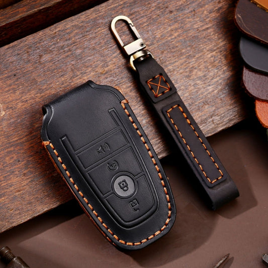 For Ford F-150 4-button C072 Car Key Leather Protective Case (Black) - Car Key Cases by PMC Jewellery | Online Shopping South Africa | PMC Jewellery | Buy Now Pay Later Mobicred