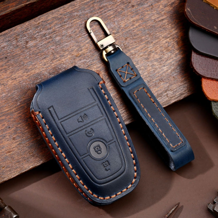 For Ford F-150 4-button C072 Car Key Leather Protective Case (Blue) - Car Key Cases by PMC Jewellery | Online Shopping South Africa | PMC Jewellery | Buy Now Pay Later Mobicred