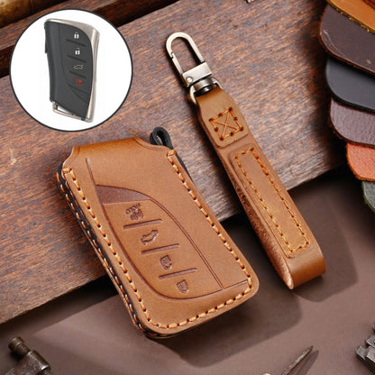 For Lexus 4-button Hallmo Car Cowhide Leather Key Protective Cover Key Case(Brown) - Car Key Cases by Hallmo | Online Shopping South Africa | PMC Jewellery | Buy Now Pay Later Mobicred