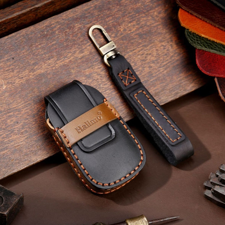 For Chevrolet 5-button Hallmo Car Cowhide Leather Key Protective Cover Key Case(Black) - Car Key Cases by Hallmo | Online Shopping South Africa | PMC TechLife | Buy Now Pay Later Mobicred