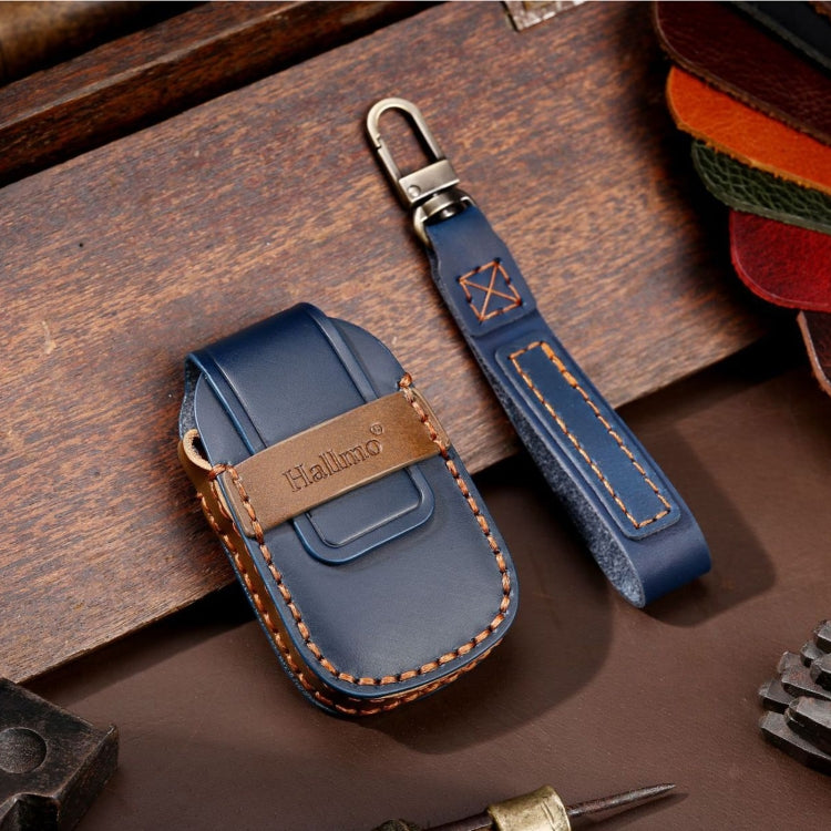 For Chevrolet 5-button Hallmo Car Cowhide Leather Key Protective Cover Key Case(Blue) - Car Key Cases by Hallmo | Online Shopping South Africa | PMC TechLife | Buy Now Pay Later Mobicred