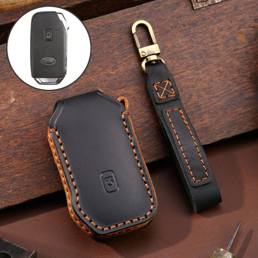 For Kia Sorento / Seltos 2021 / K5 Hallmo Car Cowhide Leather Key Protective Cover Key Case(Black) - Car Key Cases by Hallmo | Online Shopping South Africa | PMC Jewellery | Buy Now Pay Later Mobicred
