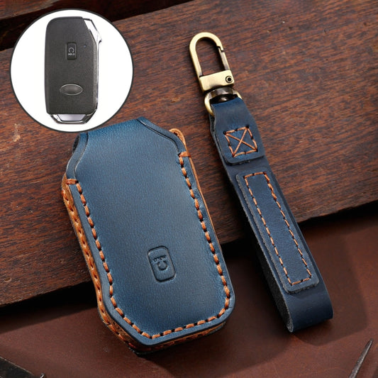 For Kia Sorento / Seltos 2021 / K5 Hallmo Car Cowhide Leather Key Protective Cover Key Case(Blue) - Car Key Cases by Hallmo | Online Shopping South Africa | PMC Jewellery | Buy Now Pay Later Mobicred
