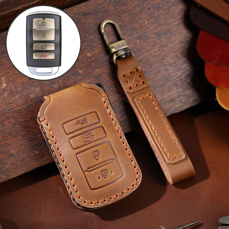 For Kia K4 Hallmo Car Cowhide Leather Key Protective Cover Key Case(Brown) - Car Key Cases by Hallmo | Online Shopping South Africa | PMC Jewellery | Buy Now Pay Later Mobicred