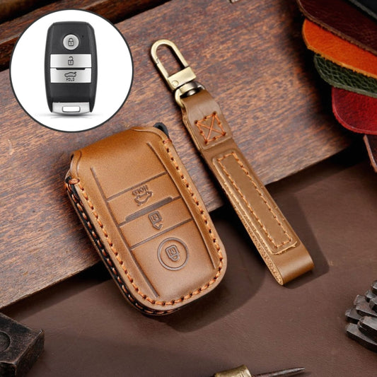 For Kia Sportage R / K5 / K4 / K2 / KX3 Hallmo A Style Car Cowhide Leather Key Protective Cover Key Case(Brown) - Car Key Cases by Hallmo | Online Shopping South Africa | PMC Jewellery | Buy Now Pay Later Mobicred