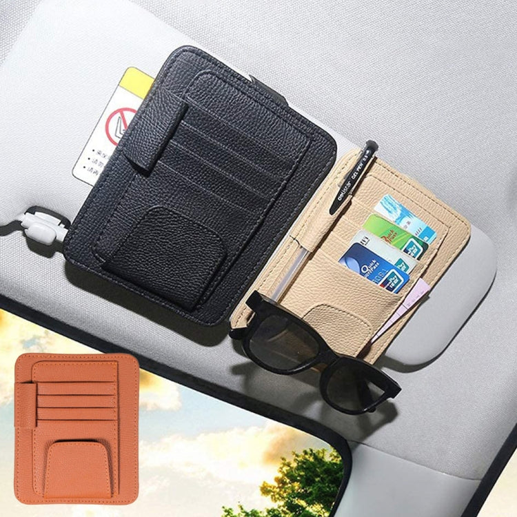 Multifunctional Car Litchi Pattern Glasses Holder Sun Visor Bill Holder (Black) - Sunglasses & Glasses Clips by PMC TechLife | Online Shopping South Africa | PMC TechLife