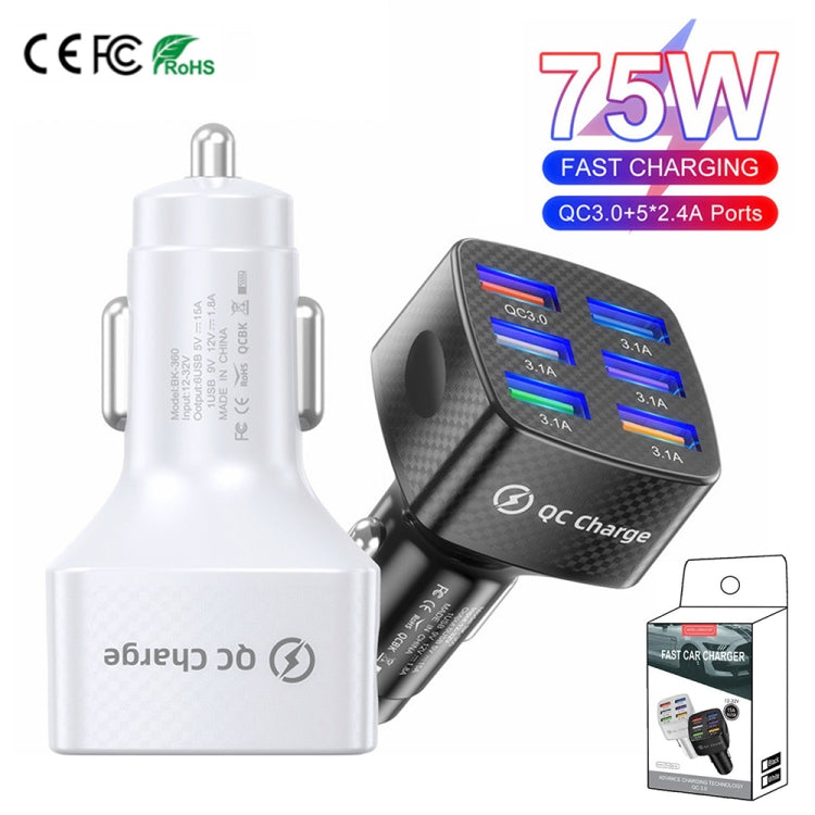 BK-360 6 in 1 QC3.0+3.1A USB luminescent Car Charger (Black) - Car Charger by PMC Jewellery | Online Shopping South Africa | PMC Jewellery | Buy Now Pay Later Mobicred