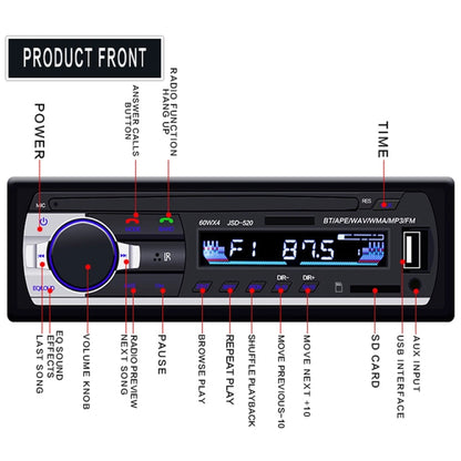 JSD-520 Car Stereo Radio MP3 Audio Player Support Bluetooth Hand-free Calling / FM / USB / SD, EU Plug Version - Car MP3 & MP4 & MP5 by PMC Jewellery | Online Shopping South Africa | PMC Jewellery | Buy Now Pay Later Mobicred