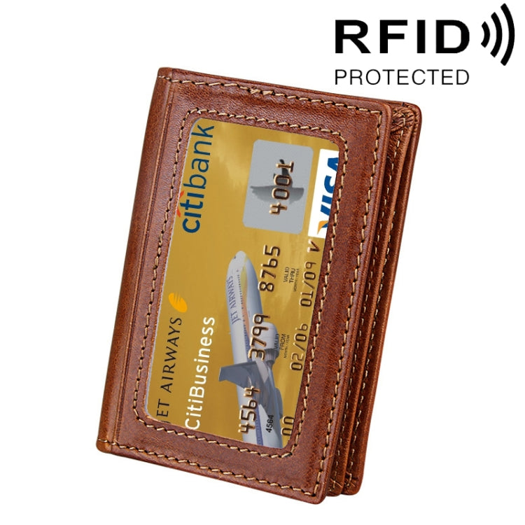 KB86 Genuine Cowhide Leather Solid Color Card Holder Wallet RFID Blocking Coin Purse Card Bag Protect Case with 5 Card Slots & Photo Frame & Business Card Position, Size: 10.6*7.6*1.8 cm(Brown) - Antimagnetic RFID Package by PMC Jewellery | Online Shopping South Africa | PMC Jewellery | Buy Now Pay Later Mobicred