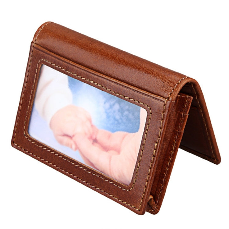 KB86 Genuine Cowhide Leather Solid Color Card Holder Wallet RFID Blocking Coin Purse Card Bag Protect Case with 5 Card Slots & Photo Frame & Business Card Position, Size: 10.6*7.6*1.8 cm(Brown) - Antimagnetic RFID Package by PMC Jewellery | Online Shopping South Africa | PMC Jewellery | Buy Now Pay Later Mobicred