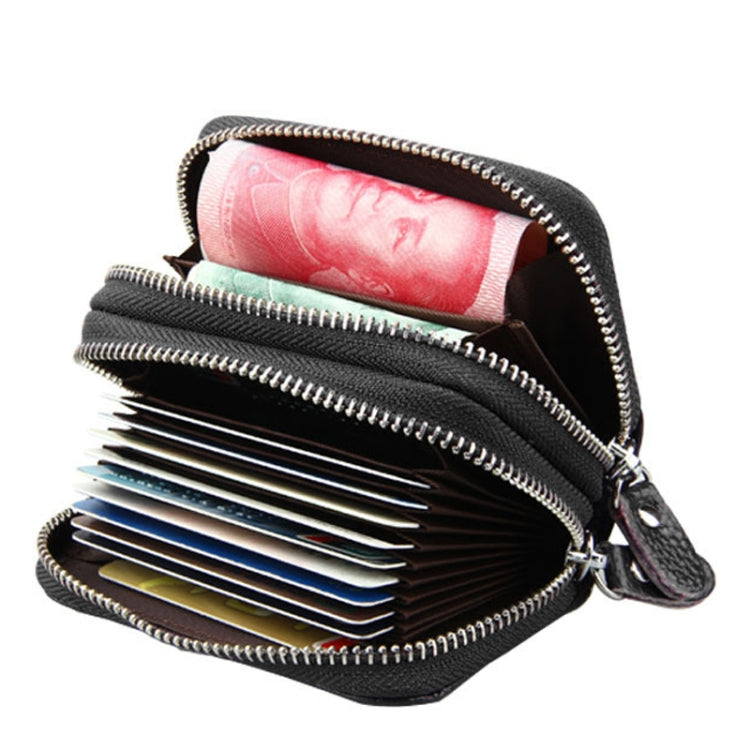 Genuine Leather Dual Layer Zipper Card Holder Wallet RFID Blocking Purse, Size: 10.5x7.0x4.0cm(Coffee) - Antimagnetic RFID Package by PMC Jewellery | Online Shopping South Africa | PMC Jewellery | Buy Now Pay Later Mobicred