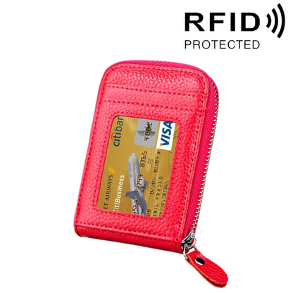 Genuine Cowhide Leather Solid Color Zipper Vertical Card Holder Wallet RFID Blocking Card Bag Protect Case with 12 Card Slots, Size: 11.5*7.5cm(Magenta) - Antimagnetic RFID Package by PMC Jewellery | Online Shopping South Africa | PMC Jewellery | Buy Now Pay Later Mobicred