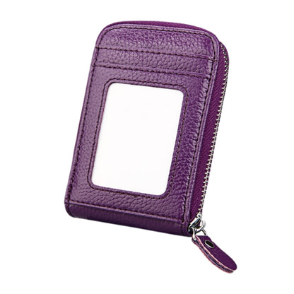 Genuine Cowhide Leather Solid Color Zipper Vertical Card Holder Wallet RFID Blocking Card Bag Protect Case with 12 Card Slots, Size: 11.5*7.5cm(Purple) - Antimagnetic RFID Package by PMC Jewellery | Online Shopping South Africa | PMC Jewellery | Buy Now Pay Later Mobicred