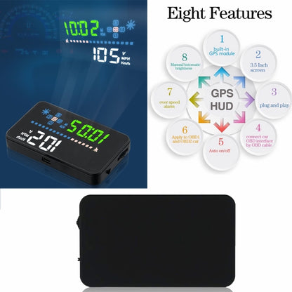 A3 3.5 inch Car GPS HUD / OBD Vehicle-mounted Gator Automotive Head Up Display Security System with Multi-color LED, Support Car Speed & Local Real Time & Driving Direction / Distance / Time & Voltage ... Sensor, Mile Switching, Over Speed Alarm Functions - Head Up Display System by PMC Jewellery | Online Shopping South Africa | PMC Jewellery | Buy Now Pay Later Mobicred