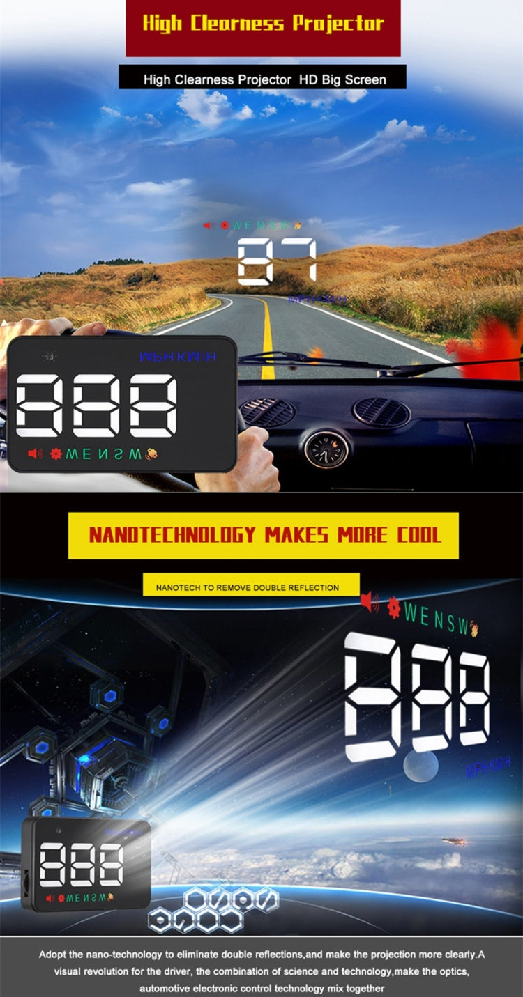 Geyiren A5 HUD 3.5 inch Car Head Up Display with GPS System, Two Mode Display, Light Sensors, KM/h MPH Speed, Compass, Speed Alarm(Black) - Head Up Display System by PMC Jewellery | Online Shopping South Africa | PMC Jewellery | Buy Now Pay Later Mobicred