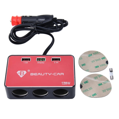 BEAUTY-CAR B-085 ABS Shell 120W 3 Sockets Car Cigarette Lighter Car Charger with 3.4A Dual USB Ports and Indicator LED Display, Input Voltage/Output Voltage: DC 10-30V/DC 5V - Cigar Socket by PMC Jewellery | Online Shopping South Africa | PMC Jewellery | Buy Now Pay Later Mobicred