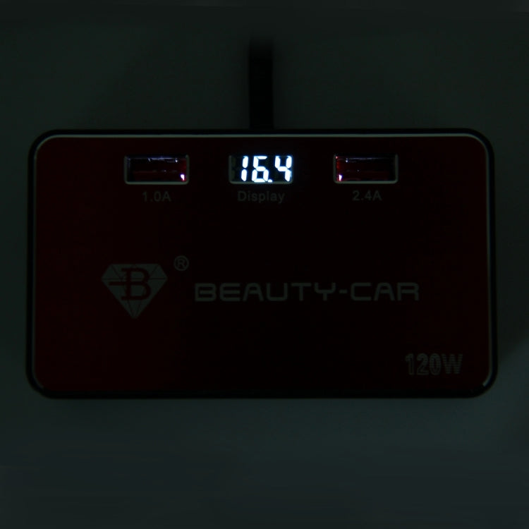 BEAUTY-CAR B-085 ABS Shell 120W 3 Sockets Car Cigarette Lighter Car Charger with 3.4A Dual USB Ports and Indicator LED Display, Input Voltage/Output Voltage: DC 10-30V/DC 5V - Cigar Socket by PMC Jewellery | Online Shopping South Africa | PMC Jewellery | Buy Now Pay Later Mobicred