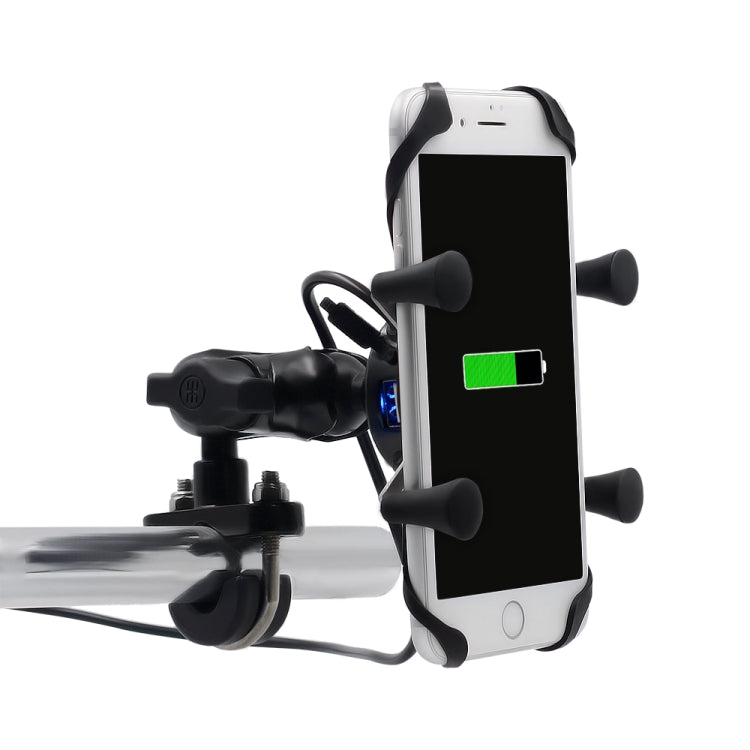 Motorcycle X Shape Aluminum Alloy Phone Bracket 5V 2.1A Phone Charger - Battery Charger by PMC Jewellery | Online Shopping South Africa | PMC Jewellery | Buy Now Pay Later Mobicred