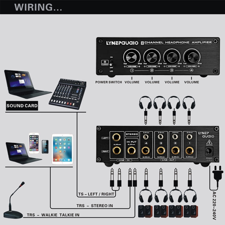 LINEPAUDIO A966 Pro Eight-channel Headphone Amplifier  Headphone Distributer Signal Amplifier(Black) -  by PMC Jewellery | Online Shopping South Africa | PMC Jewellery | Buy Now Pay Later Mobicred