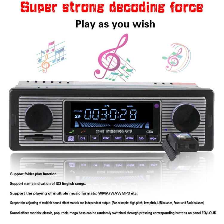 SX-5513 Car Stereo Radio MP3 Audio Player Support Bluetooth Hand-free Calling / FM / USB / SD (Not Included Any Memory Card) - Car MP3 & MP4 & MP5 by PMC Jewellery | Online Shopping South Africa | PMC Jewellery | Buy Now Pay Later Mobicred