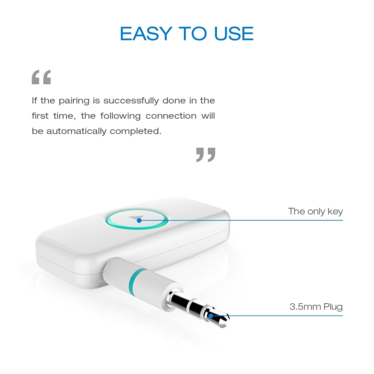 Doosl DSER102 Mini Car Bluetooth Wireless Music Receiver with 3.5mm Stereo Input Jack(White) - Bluetooth Adapters by PMC Jewellery | Online Shopping South Africa | PMC Jewellery | Buy Now Pay Later Mobicred