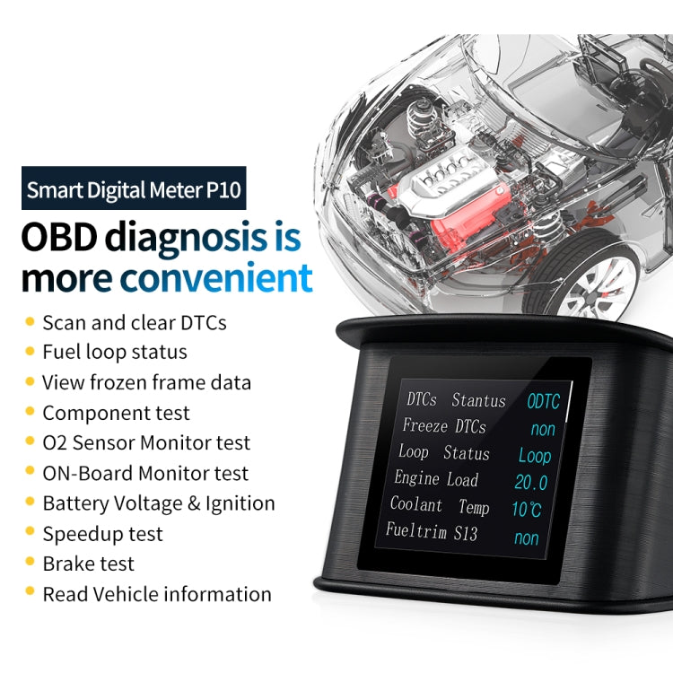 P10 HUD 2.2 inch Car OBD2 Smart Digital Meter with TFT LCD Multi-color, Speed & RPM & Water Temperature & Oil Consumption & Driving Distance / Time & Voltage Display, Over Speed Alarm, Low Voltage Ala ... lometers & Miles Switching, Light Sensor Functions - Head Up Display System by PMC Jewellery | Online Shopping South Africa | PMC Jewellery | Buy Now Pay Later Mobicred