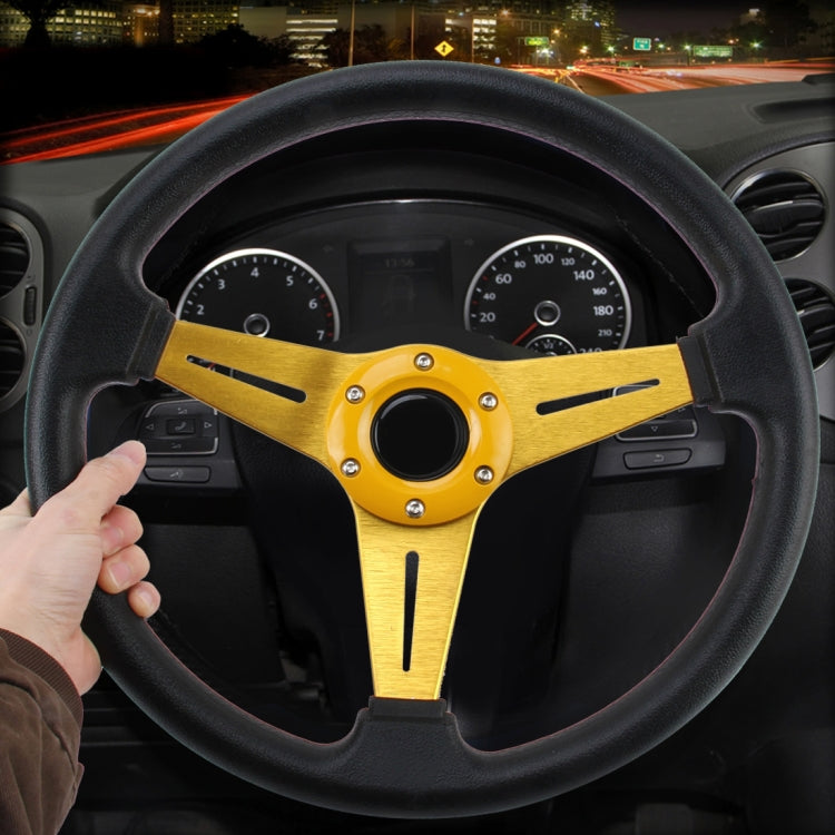 35cm PU Racing Sport Hand Wheel Car Modified Steering Wheel(Gold) - Steering Wheel Accessories by PMC Jewellery | Online Shopping South Africa | PMC Jewellery | Buy Now Pay Later Mobicred