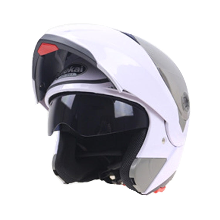 JIEKAI 105 Full Face Helmet Electromobile Motorcycle Double Lens Protective Helmet, Size: XL (White+Silver) - Helmets by JIEKAI | Online Shopping South Africa | PMC Jewellery | Buy Now Pay Later Mobicred