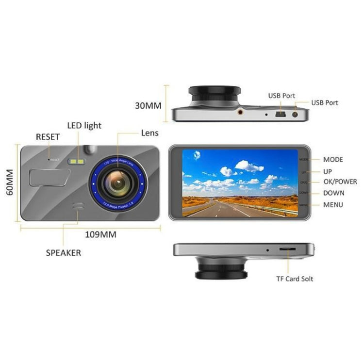 X96 4 inch 2.5D Full HD 1080P Multi-functional Smart Car Dual Lens Video Record Camera Support TF Card / Motion Detection - Car DVRs by PMC Jewellery | Online Shopping South Africa | PMC Jewellery | Buy Now Pay Later Mobicred