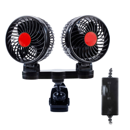 HUXIN HX-T606E 12W 360 Degree Adjustable Rotation Clip Two Head Low Noise Mini Electric Car Fan with Roller Switch, DC24V - Heating & Fans by PMC Jewellery | Online Shopping South Africa | PMC Jewellery | Buy Now Pay Later Mobicred