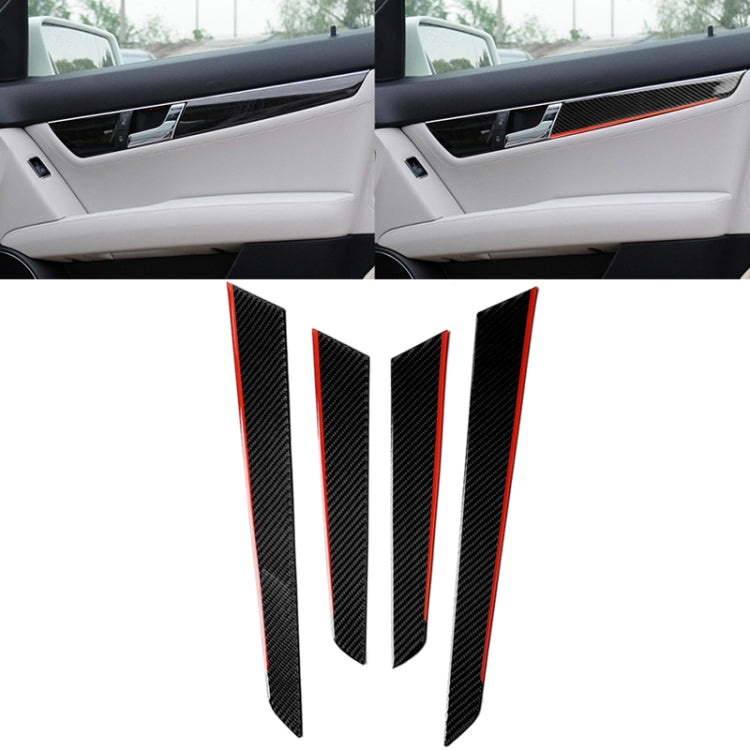 4 PCS Car Carbon Fiber Red Inner Door Panel Decorative Sticker for Mercedes-Benz W204 2007-2013 - Car Interior Mouldings by PMC Jewellery | Online Shopping South Africa | PMC Jewellery | Buy Now Pay Later Mobicred