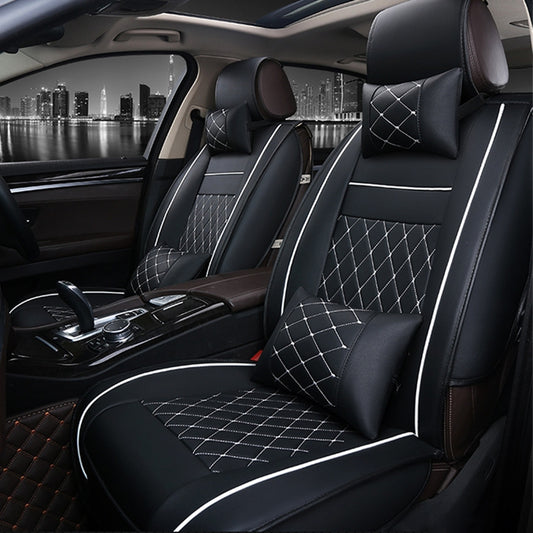 Car Leather Full Coverage Seat Cushion Cover, Luxury Version,Only One Front Seat(Black White) - Seat Accessories by PMC Jewellery | Online Shopping South Africa | PMC Jewellery | Buy Now Pay Later Mobicred