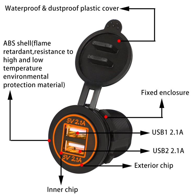 Universal Car Charger 2 Port Power Socket Power Dual USB Charger 5V 4.2A IP66 with Aperture(Orange Light) - DIY Modified Charger by PMC Jewellery | Online Shopping South Africa | PMC Jewellery | Buy Now Pay Later Mobicred