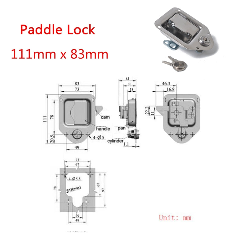 Stainless Steel Tool Box Lock Paddle Latch & Keys for Trailer / Yacht / Truck - Locks & Hasps by PMC Jewellery | Online Shopping South Africa | PMC Jewellery