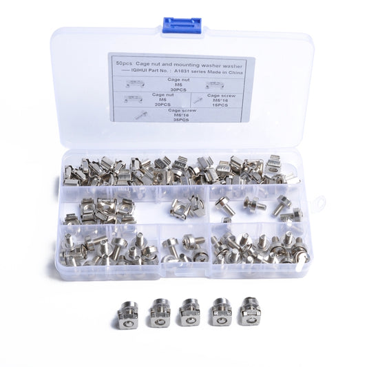 50 Sets M5 Square Hole Hardware Cage Nuts & Mounting Screws Washers for Server Rack and Cabinet (M5 x 16mm) - Nuts & Bolts by PMC Jewellery | Online Shopping South Africa | PMC Jewellery | Buy Now Pay Later Mobicred