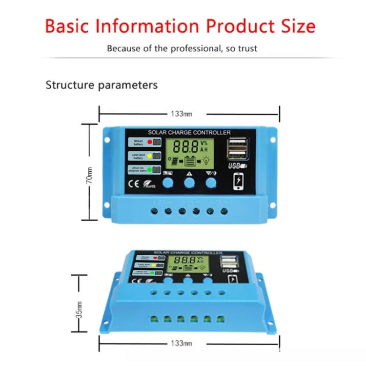 10A Solar Charge Controller 12V / 24V Lithium Lead-Acid Battery Charge Discharge PV Controller, with Indicator Light - Voltage Stabilizer by PMC Jewellery | Online Shopping South Africa | PMC Jewellery | Buy Now Pay Later Mobicred