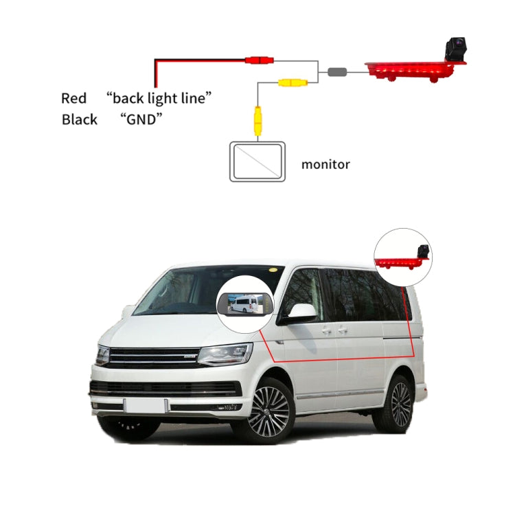 PZ470 Car Waterproof 170 Degree Brake Light View Camera + 7 inch Rearview Monitor for Volkswagen T5 / T6 2010-2017 - Rear View Cameras by PMC Jewellery | Online Shopping South Africa | PMC Jewellery | Buy Now Pay Later Mobicred