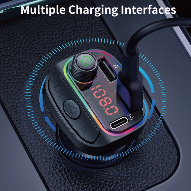 C14 Multifunctional Car Dual QC3.0+PD18W USB Charger Bluetooth FM Transmitter with Atmosphere Light - Bluetooth Car Kits by PMC Jewellery | Online Shopping South Africa | PMC Jewellery | Buy Now Pay Later Mobicred