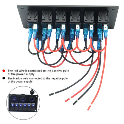 Multi-functional Combination Switch Panel 12V / 24V 6 Way Switches + Dual USB Charger for Car RV Marine Boat (Blue Light) - Car Switches by PMC Jewellery | Online Shopping South Africa | PMC Jewellery | Buy Now Pay Later Mobicred