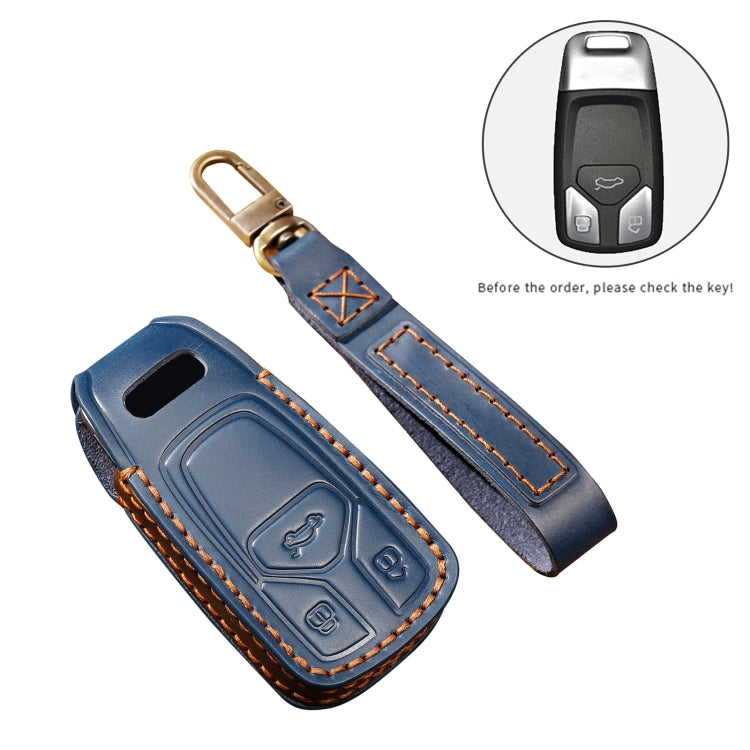 Hallmo Car Cowhide Leather Key Protective Cover Key Case for Audi A6L / A8L / A4 / A7 / A5 A Style(Blue) - Car Key Cases by PMC TechLife | Online Shopping South Africa | PMC TechLife