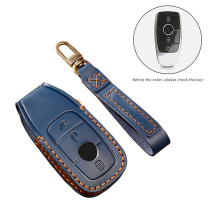 Hallmo Car Cowhide Leather Key Protective Cover Key Case for New Mercedes-Benz E300L(Blue) - Car Key Cases by Hallmo | Online Shopping South Africa | PMC Jewellery | Buy Now Pay Later Mobicred