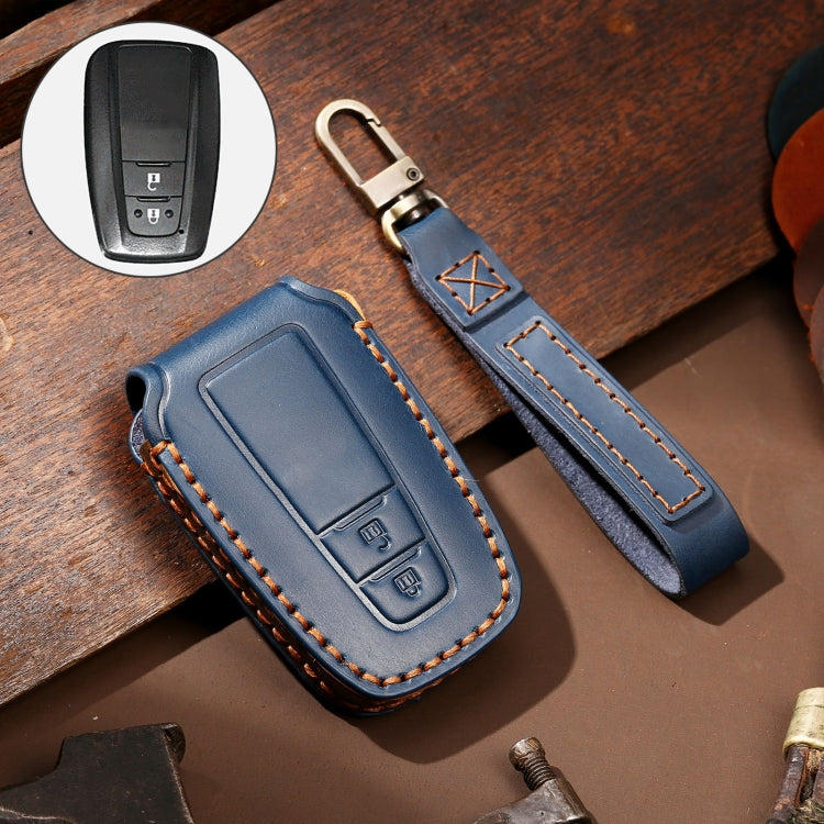 Hallmo Car Cowhide Leather Key Protective Cover Key Case for Toyota Corolla 2018 2-button(Blue) - Car Key Cases by Hallmo | Online Shopping South Africa | PMC TechLife | Buy Now Pay Later Mobicred