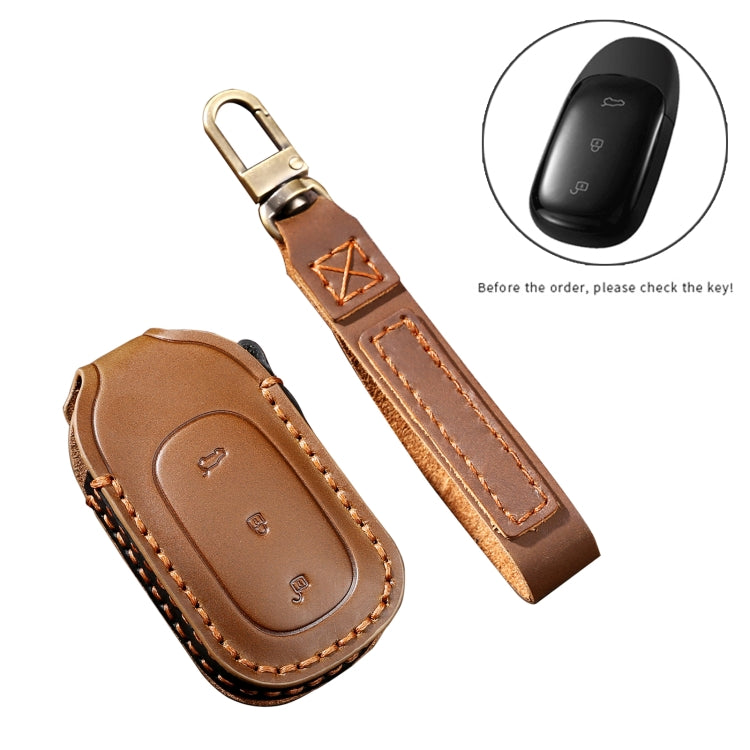 Hallmo Car Cowhide Leather Key Protective Cover Key Case for LEADING IDEAL One(Black) - Car Key Cases by Hallmo | Online Shopping South Africa | PMC Jewellery | Buy Now Pay Later Mobicred