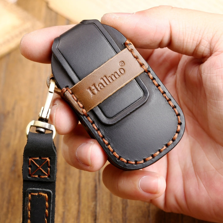 Hallmo Car Cowhide Leather Key Protective Cover Key Case for LEADING IDEAL One(Black) - Car Key Cases by Hallmo | Online Shopping South Africa | PMC Jewellery | Buy Now Pay Later Mobicred