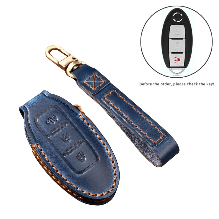 Hallmo Car Cowhide Leather Key Protective Cover Key Case for Nissan Sylphy 3-button Horn(Brown) - Car Key Cases by Hallmo | Online Shopping South Africa | PMC Jewellery | Buy Now Pay Later Mobicred