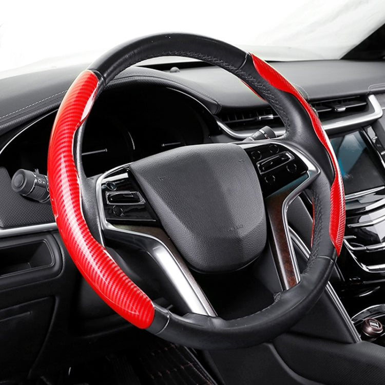 Car Universal Carbon Fiber Steering Wheel Cover (Red) - Steering Wheel Accessories by PMC TechLife | Online Shopping South Africa | PMC TechLife | Buy Now Pay Later Mobicred