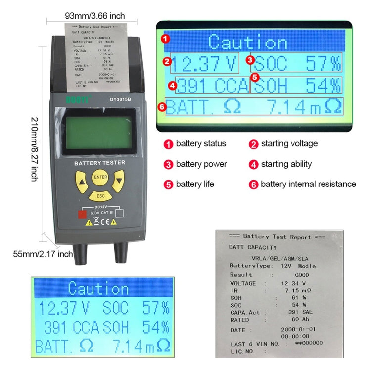 DUOYI DY3015B Car Multi-language 12V Battery Tester - Electronic Test by DUOYI | Online Shopping South Africa | PMC Jewellery | Buy Now Pay Later Mobicred