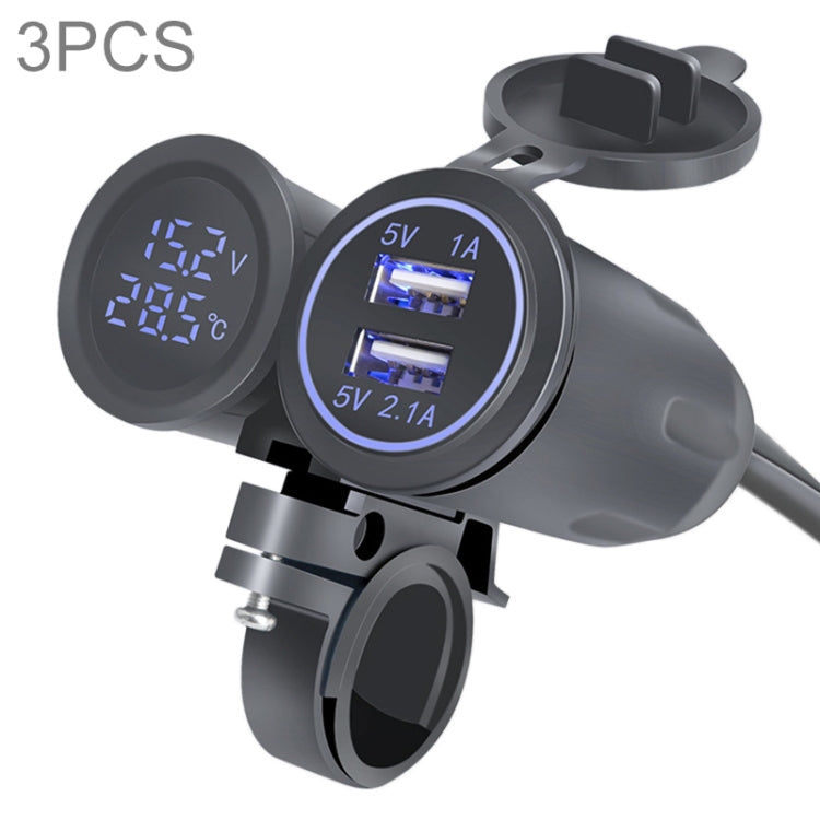 3 PCS Dual USB 3.1A Car Charger 9-30V with Temperature Voltage Holder(Blue Light) - DIY Modified Charger by PMC Jewellery | Online Shopping South Africa | PMC Jewellery | Buy Now Pay Later Mobicred